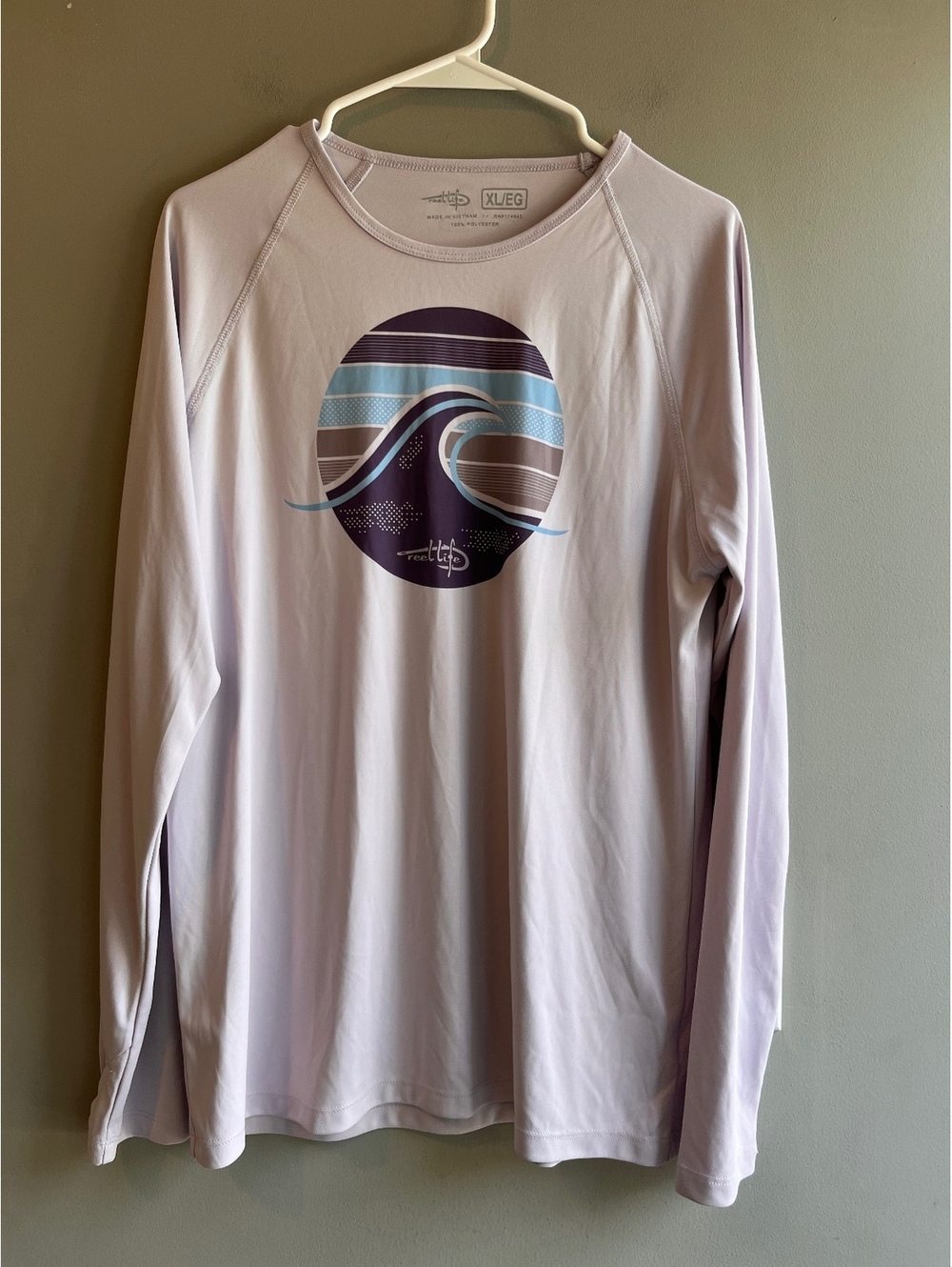 Reel Life UV Performance Long Sleeve Shirt Women's Size XL Purple Wave Graphic
